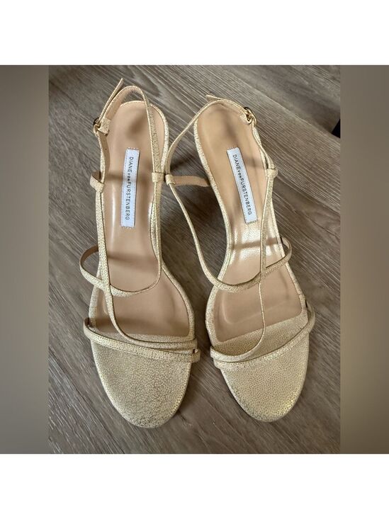 Diane Von Furstenberg Shoes - Vintage Diane von Furstenberg white gold sparkle strappy leather sandals heels